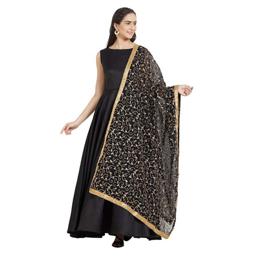 Black and Gold Embroidered Georgette Dupatta